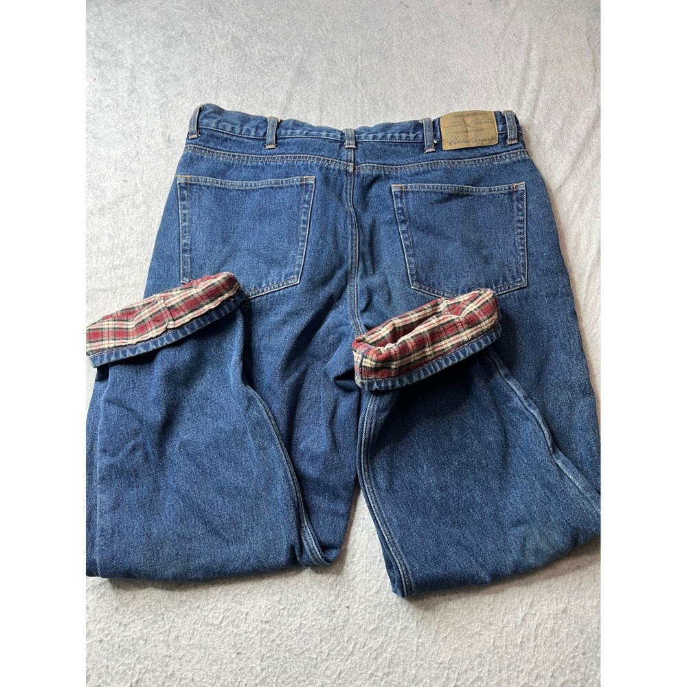 Eddie Bauer Mens Flannel Lined Denim Jeans 38x30 Straight Leg Blue‎ Cotton VTG